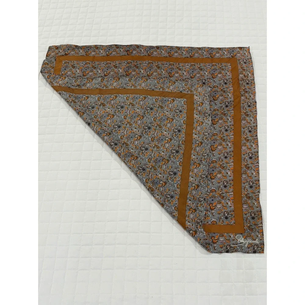 Schiaparelli Vintage Silk Scarf Floral Paisley Orange Brown Grey Square Scarf